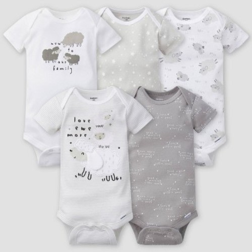 Gerber Baby 5pk Lamb Short Sleeve Onesies - Gray
