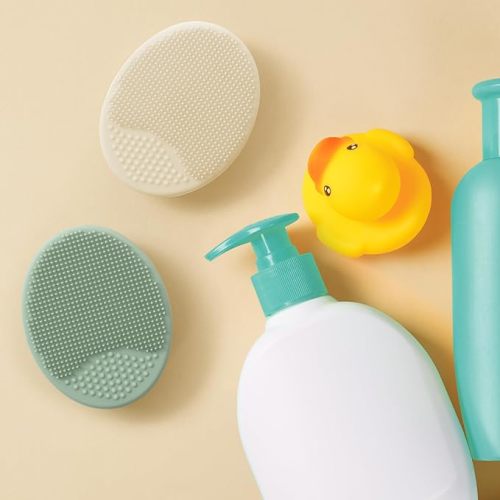 Cradle Cap Bath Brushes - 2 Inch x 2.5 Inch, Sage Green & Cream, 2 Pack