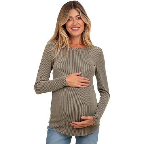 PinkBlush Ribbed Scoop Neck Long Sleeve Maternity Top