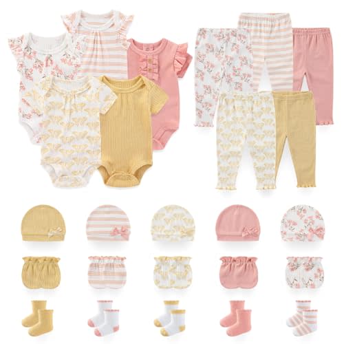 BABYSOLIS Unisex Baby Boy Girl Pant Sets Bodysuits Hats Gloves Socks Accessories 25 Pack Cotton Infant Practical Outfit