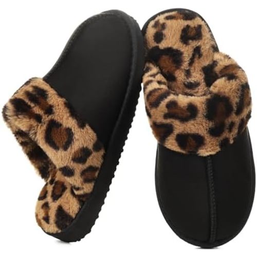 Fuzzy Slippers for Women Cozy Faux Fur House Shoes Memory Foam Slippers