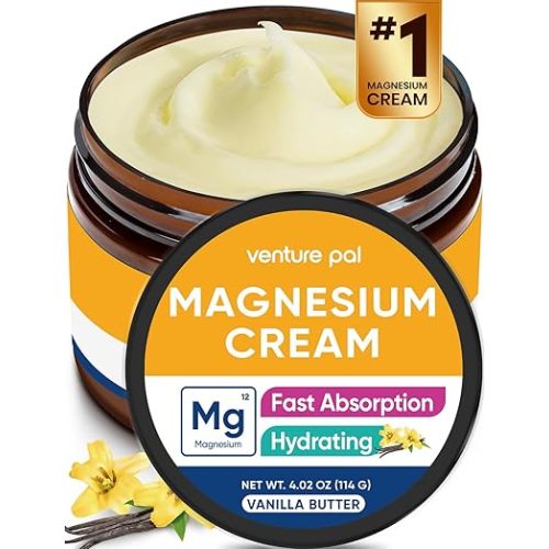 Venture Pal Topical Magnesium Cream, Fast-Absorbing Magnesium Moisturizing Lotion with Coconut Oil, Shea Butter & Hyaluronic Acid, Suitable for Kids