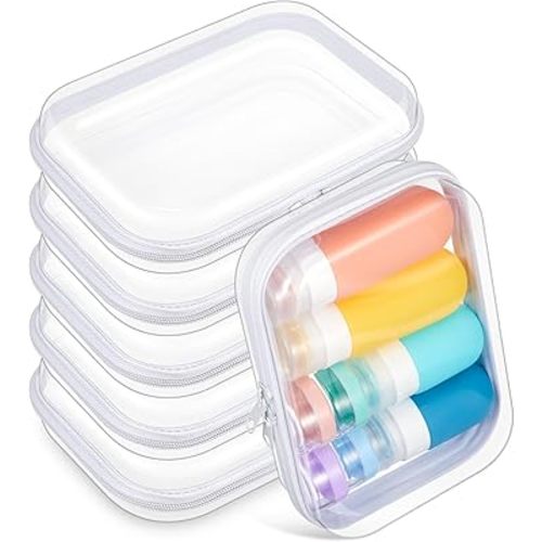 Sanwuta 6 Pcs Clear Hard Zipper Case Plastic Zipper Pouches Transparent Makeup Bag Pencil Case Pouches Toiletry Diaper Bag for Travel Toy Storage Organizer Bins(White,7.09 x 5.12 x 2 Inch)