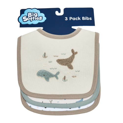 Big Softies 3 Pack Applique And Printed Bibs - Whale
