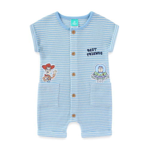 Disney Toy Story Woody and Buzz Lightyear Button Up Waffle Knit Romper (Baby Boys), Sizes 12M-24M