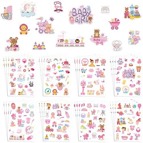 32Sheets Pink Baby Girl Stickers Cute 480+pcs Baby Stickers Kawaii Newborn Pregnant Babies Album Sticker for Water Bottle Kindle Planner Decorating Babies Party Favor Shower Scrapbooking Supplies