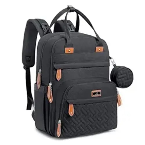 BabbleRoo Diaper Bag Backpack - Baby Essentials Travel Tote - Multi Function Waterproof Diaper Bag, Travel Essentials Baby Bag with Changing Pad, Stroller Straps & Pacifier Case - Unisex, Black