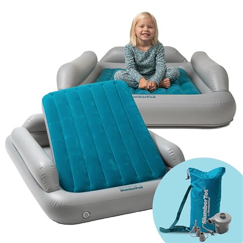 SlumberPod SlumberTot Inflatable Toddler Travel Bed - Portable Kids Air Mattress with Safety Bumpers - Perfectly Sized Ideal for Travel or Home Use - Includes Electric Pump