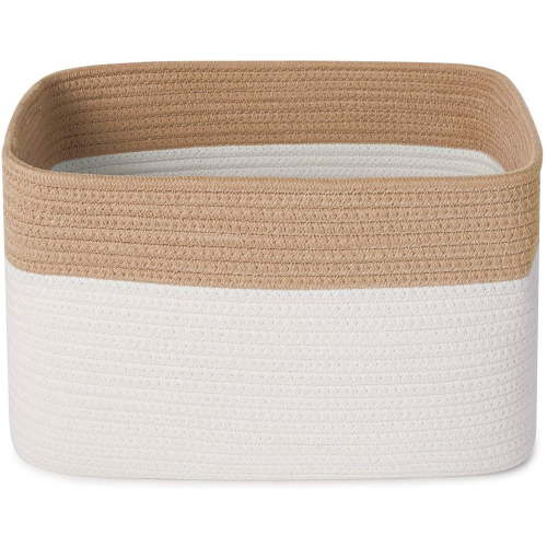 Cotton Rope Basket for Organizing, Woven Storage Basket with Handle , Decorative Baby Nursery Blanket Baskets Living Room Bin for Kids Clothes, Toys, Books, Fruit, Towel, 15 × 10 × 9 inch(1 Pack)