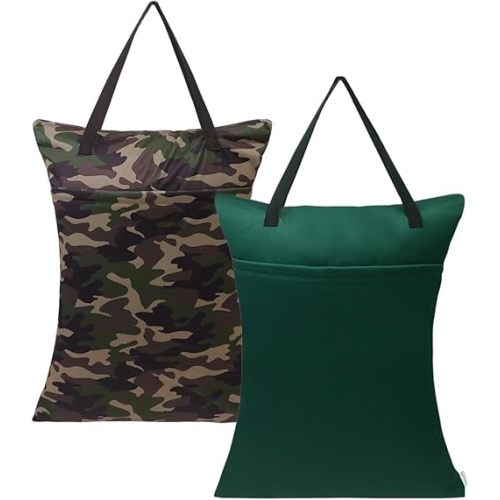 ALVABABY 2 Pack Large Wet Dry Bag Waterproof Hanging Cloth Diaper with Double Zippered Pockets 25x18 inches Laundry Bag HL-LW28Z75