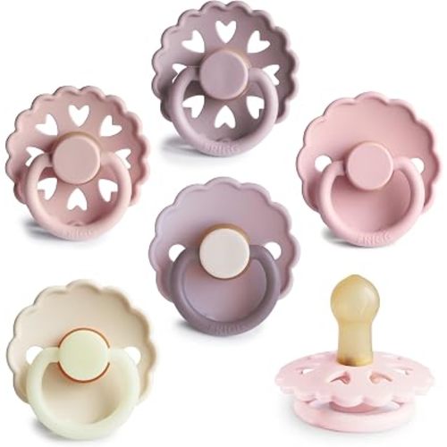 FRIGG Natural Rubber Baby Pacifier 6-Pack Blooming Love | Made in Denmark | BPA-Free (0-6 Months)