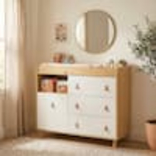 FUFU&GAGA Brown Wood 4-Drawer, 44.9 in. W Wood Chest of Drawers Nursery Storage Organizer With Changing Table Open Shelf TCHT- AMKF180079-05FG