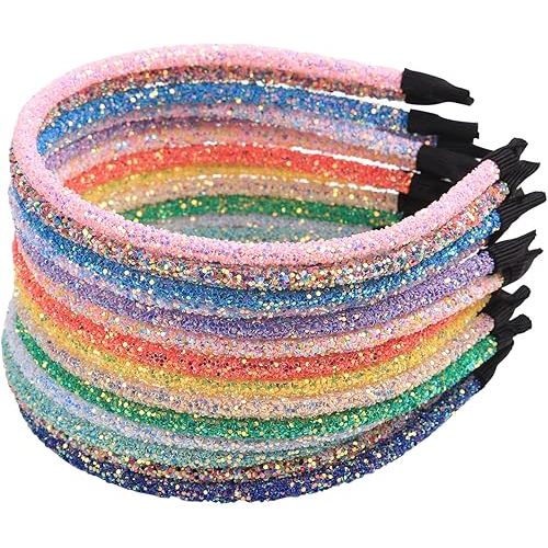 XIMA 14pcs Glitter Headbands for Girls Skinny Sparkle Hairbands Women Hair Loop Hair Accessories