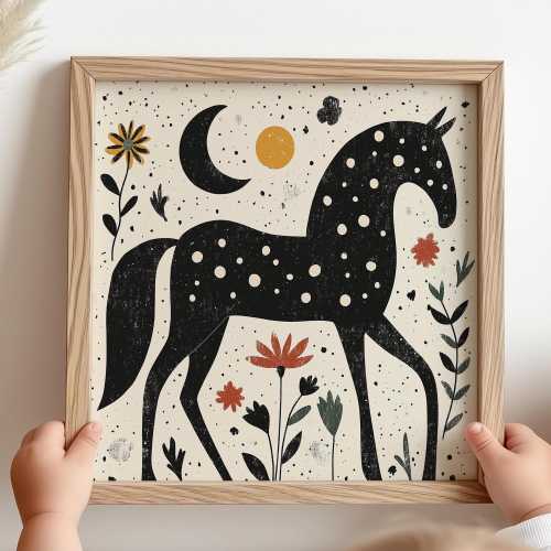 Folk Art Horse Print: Whimsical Scandi Nursery Decor (Digital Download)