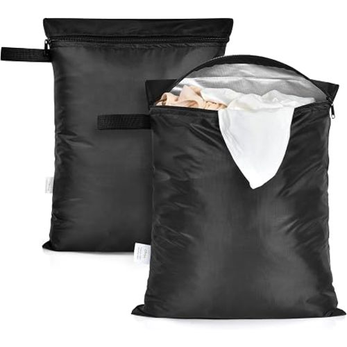 OTraki 12x16 inch Wet Bag 2Pcs Waterproof Swim Bag for Wet Clothes Small Swimsuit Dirty Clothes Laundry Bag Travel Machine Washable for Gym Beach Pool Drying Do Not Exceed 176℉ Black