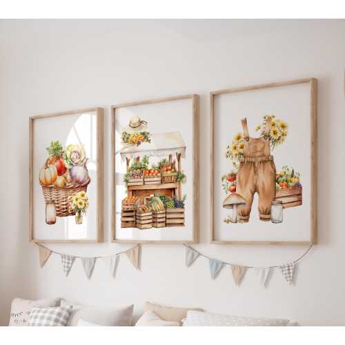Set of 3 Vegetables Prints, Farmer Market Wall Art Set, Garden Posters, Modern Art, Kids Bedroom Decor, Boy Nursery Decor, Playroom Prints
