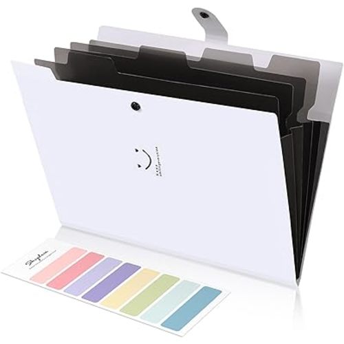 SKYDUE 5 Pocket Expanding File Folder, Letter Size Portable Accordion Folders for Documents for School Office, White