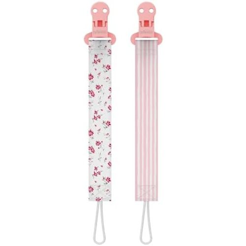 Dr. Brown's Fabric Pacifier Clips, Flowers/Stripes, 0-18 Months, 2-Pack