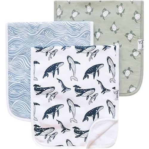 Copper Pearl Premium Baby Burp Cloths - 3-Pack Large Cotton Burp Cloths, Extra Soft Spit Up Rags with 3 Absorbent Layers, Perfect for Baby Boy and Baby Girl Gifts (21" x 10" Size, Cove Set)