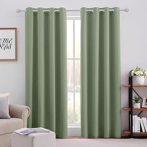 HOMEIDEAS Sage Green Blackout Curtains for Bedroom 52 X 84 Inch Length 2 Panels Set Room Darkening Bedroom Curtains, Soundproof Thermal Grommet Window Curtains for Living Room for Christmas