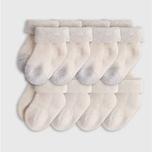 Organic Cotton Fold Over Socks 8-Pack - Baby in White/Grey