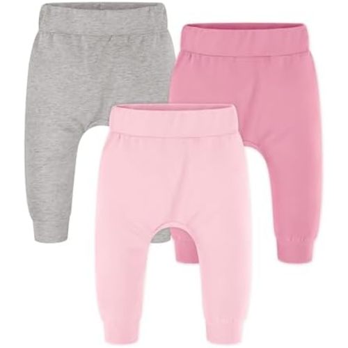 Yoofoss Baby Pants Organic Cotton Baby Boy Girl Sweatpants, 3 Pack Pull On Infant Toddler Jogger for 0-18 Months