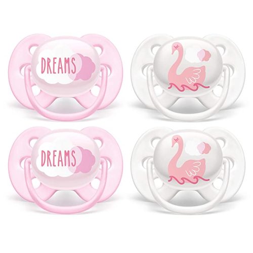 Philips AVENT Ultra Soft Pacifier, 0-6 Months, Dreams and Swan Designs, Pack of 4, SCF222/42