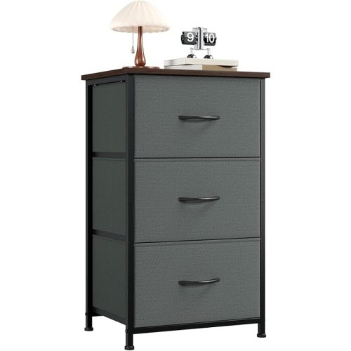 Somdot Dresser for Bedroom with 3 Drawers, Storage Organizer Chest of Drawers with Removable Fabric Bins for Closet Bedside Living Room Laundry Entryway Hallway, Charcoal Grey