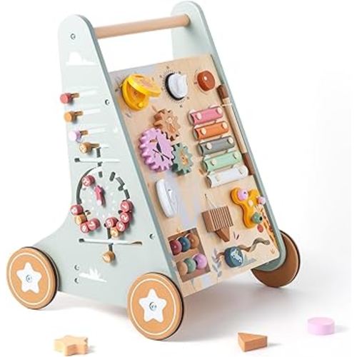 Wooden Baby Walker | Toddler Push Walking Toy with Wheels for Boys & Girls | Learning Walking Aid for Standing & Balance Training | Sturdy Montessori Toy for 18+ Months