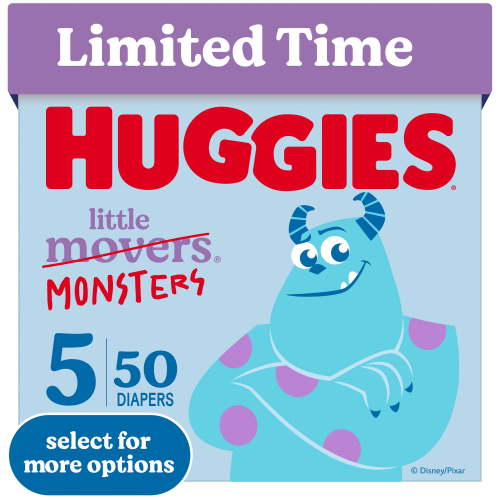 Huggies Little Movers Baby Diapers, Little Monsters Edition, Size 5 (25-37 lbs), 50 Count