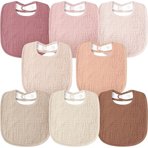 Susurration Muslin Baby Bibs 8 Pack Bandana Drool Bibs, Soft Square Adjustable Baby Drooling Bibs for Unisex Girls & Boys