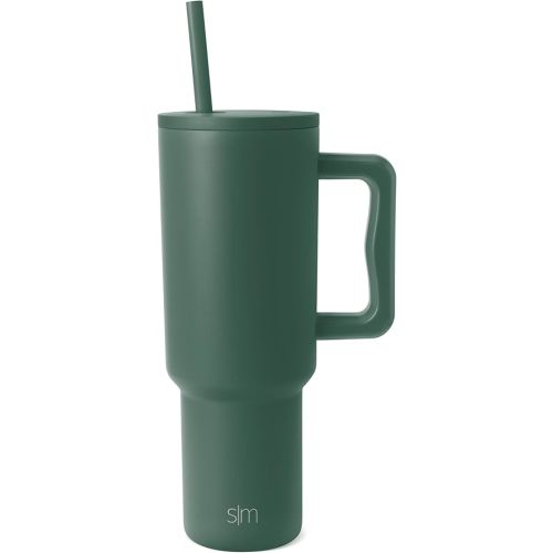 Simple Modern 40 oz Trek Tumbler with Handle and Straw Lid | Cup Holder Friendly Insulated Stainless Steel Travel Mug | Forest