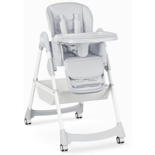 Baby High Chair, Foldable Convertible High Chair for Babies & Toddlers, Adjustable Height & Recline with Removable Double Tray, PU Cushion, Storage Basket, Easy to Clean, Gray