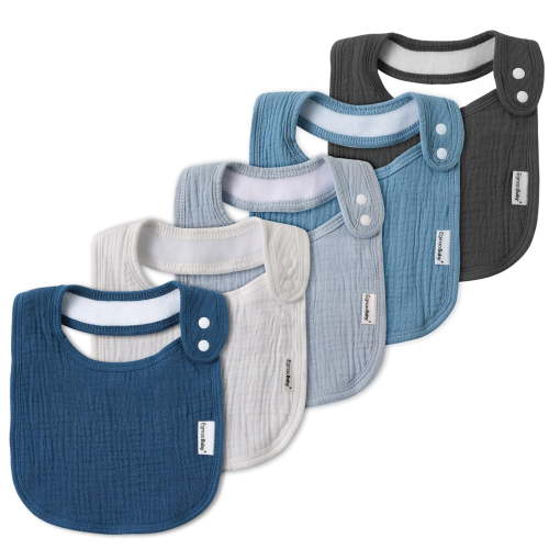 TELOLY Muslin Bibs for Baby Boys Girls,Organic Muslin Baby Bib for Drooling and Teething,Soft Bandana Drool Bibs 5 Pack