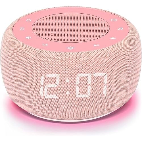 White Noise Machine & Alarm Clock 2-in-1, 18 Soothing Sound for Sleeping, 7 Night Light, Sleep Timer, Volume Control, Memory Function, Grey/Pink Sound Machine for Sleeping Baby Adults Kids