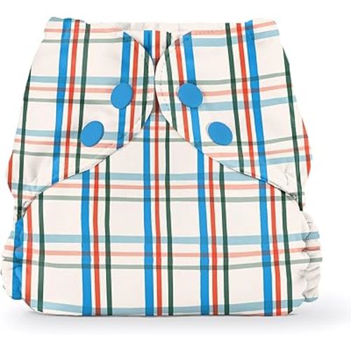 Esembly Cloth Diaper Cover - Reusable Swim Diaper, Waterproof, Breathable - Adjustable Outer Layer Over Absorbent Inner for Blowout Protection - Plaid, Size 1 (7-17lbs)