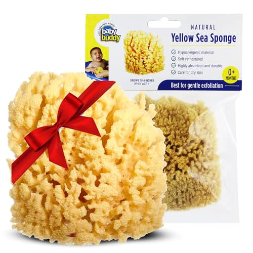Baby Buddy Baby Bath 4in Yellow Sea Sponge, Absorbent Natural Sea Sponge, Soft on Tender Skin, Biodegradable, Hypoallergenic, Bath Accessories for Bathing, 1 Pack