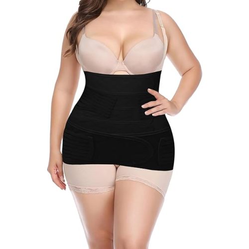 2 in 1 Postpartum Belly Band Wrap Black, C-Section Support Belt Large, Post Partum Support Recovery Waist/Pelvis Belt, Hysterectomy Belly Band Binder Girdle Stomach