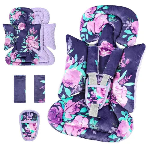TANOFAR Car Seat Head Support Baby - Infant Car Seat Insert for Newborn Girls Boys - Soft Carseat Head Support for Infant - Newborn Carseat Insert for Car Seats, Strollers, Swings (Purple Floral)