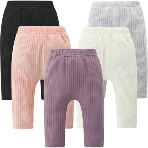 Fullfamous Baby and Toddler Girl's 5 Pack Cotton Ribbed Pull On Pants Leggings 0-4 Years