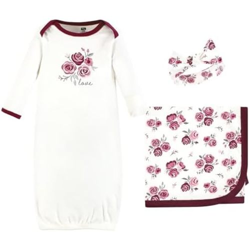 Hudson Baby Unisex Baby Gown, Swaddle Blanket and Cap or Headband, 0-6 Months