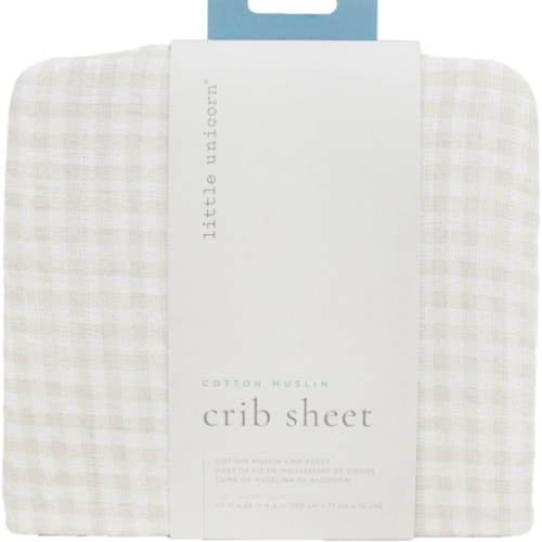 Little Unicorn Premium Crib Sheet | Breathable & Super-Soft Muslin Fabric (Tan Gingham)