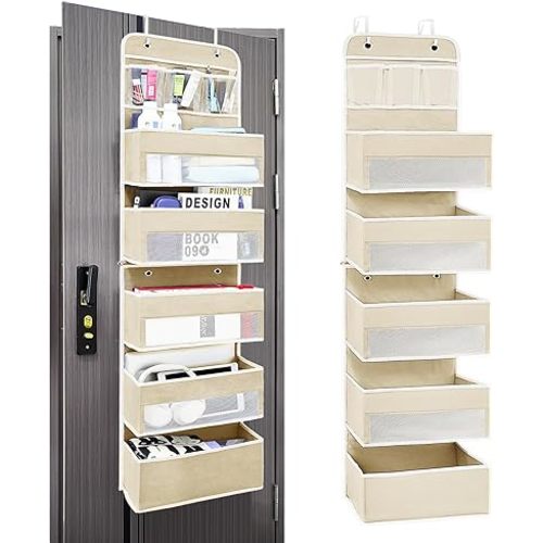 Space Saving Over The Door Organizer,6 Tiers Removable Anti Tilt Hanging Behind Door Storage,Heavy-Duty Reinforced Mesh Rack Holds 44lb for Bathroom,Pantry, Nursery,Closet, Shoes, Towels