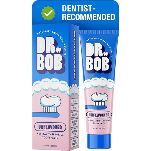 Dr. Bob Unflavored Anticavity Fluoride Toothpaste for Kids, Dentist-Recommended Toothpaste Gel with Xylitol for Sensitive Teeth, SLS-Free, Children and Adult Oral Care, 4 oz., 1-Pack