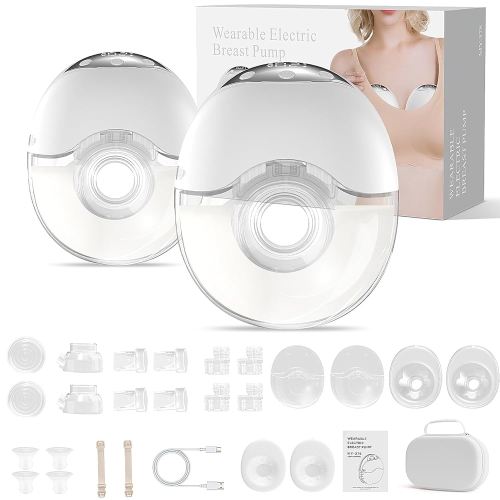 Hands Free Breast Pump, Wearable Breastfeeding Pump, Portable Electric Breast Pump with 4 Modes & 12 Suction Levels, Soft Doublefit Flange Inserts 19/21/24mm, Low Noise, Smart Display, 2-Pack