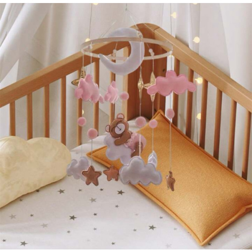 Baby Crib Mobile Hanging Toy Soft Felt Cloud Moon Wooden Bead Pendant Wind Chime Developmental Educational Toy