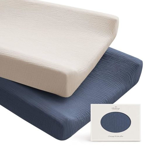 Konssy 100% Cotton Muslin Changing Pad Cover 2 Pack, 32"x16" Standard Fit