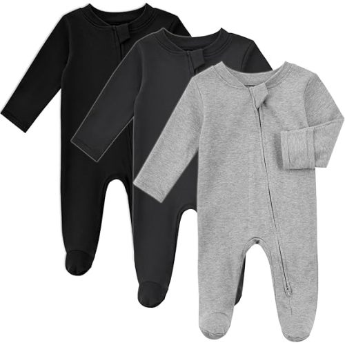 Aablexema Baby Organic Cotton Pajamas 2 Way Zipper Preemie Newborn One Piece Outfit Long Sleeve Footed Sleepwear