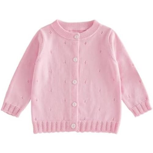 Baby Girls Knit Sweater Long Sleeve Button Down Cozy Fall Winter Solid Cardigan Outerwear for Toddler Girl