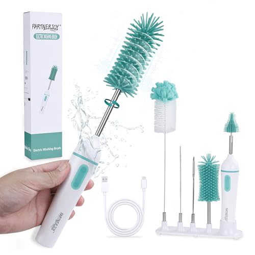 Electric Bottle Brush Cleaner,6-in-1 Portable Electric Baby Bottle Brush Cleaner for Travel, Rechargable Travel Bottle Cleaner Kit with Nipple & Straw Brush,Ideal Gift for Parents & Babies